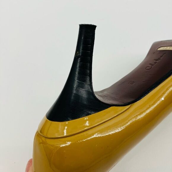 COLE HAAN AIR CARMA Tan Patent Leather Peep Toe High Heels Pumps Shoe Wmn 9 - Picture 7 of 7